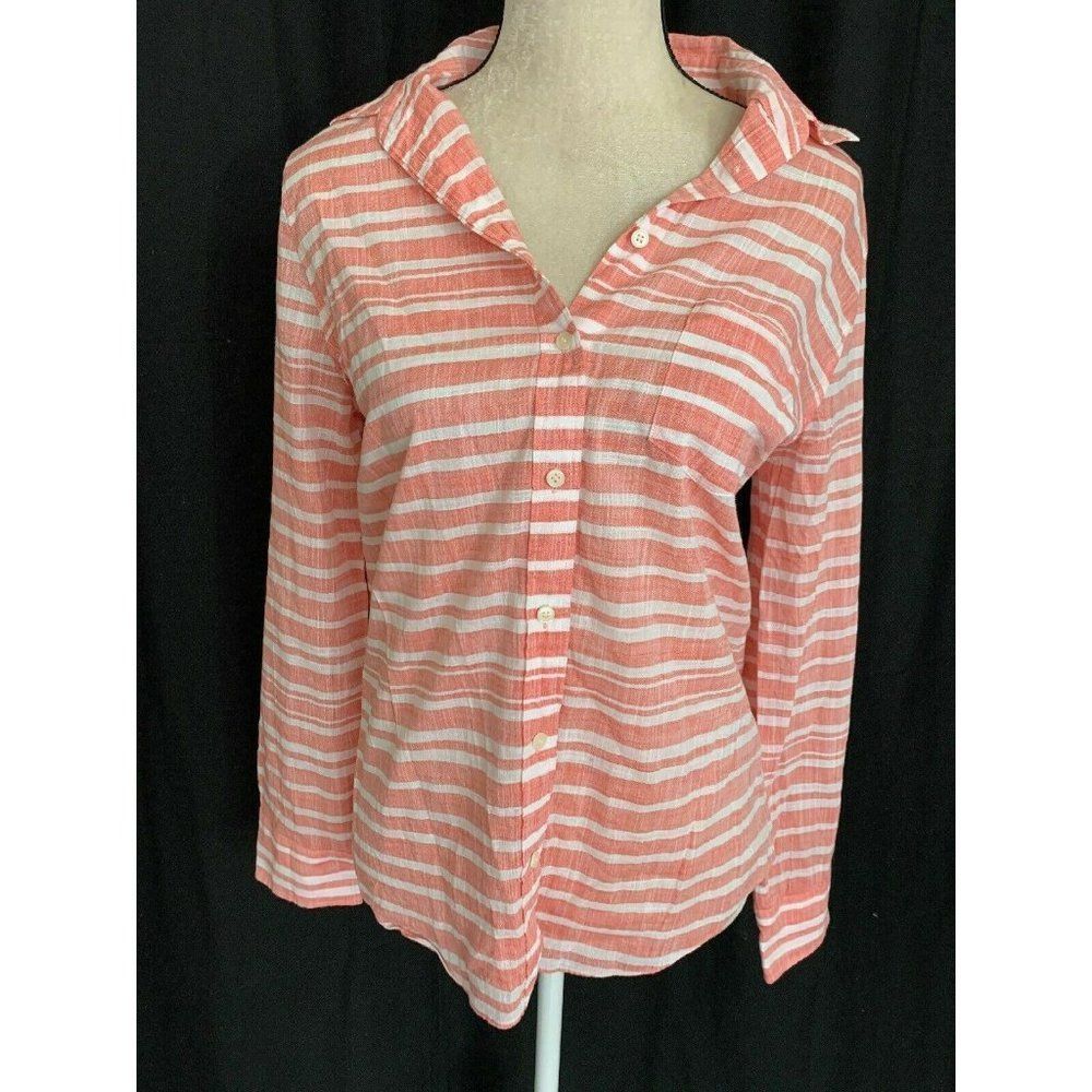 J. Crew Factory Coral and White Striped Button-Down Shirt